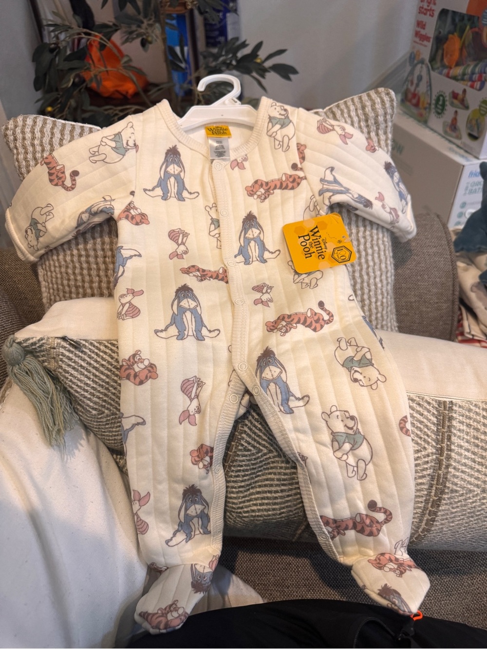 Cream Printed Baby One-Piece Footed Sleeper